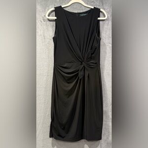 Ralph Lauren Dress Women's Size 10 Black Faux Wrap Stretch Sleeveless Lined